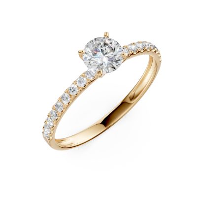 Inel de logodna solitaire pave din aur galben cu zirconia