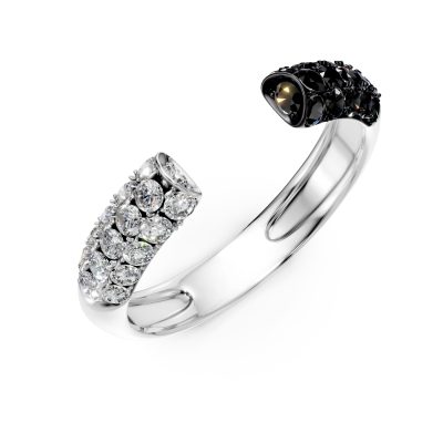 Inel deschis din aur alb cu diamante negre si incolore de 0.8ct