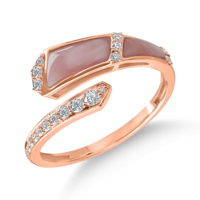 Inel deschis din aur roz cu sidef de 0.94ct si diamante de 0.16ct