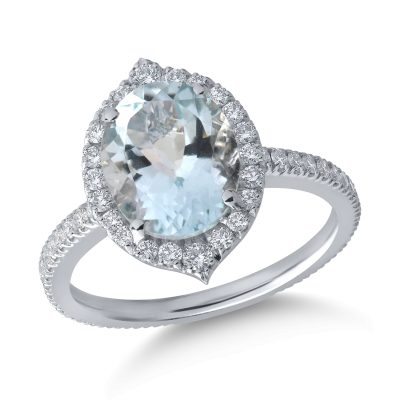 Inel din aur alb cu acvamarin oval de 2.5ct si diamante de 0.5ct
