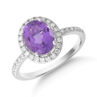 Inel din aur alb cu ametist oval de 2.1ct si diamante de 0.2ct