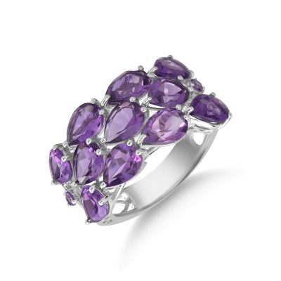 Inel din aur alb cu ametiste pear si rotunde de 7.5ct