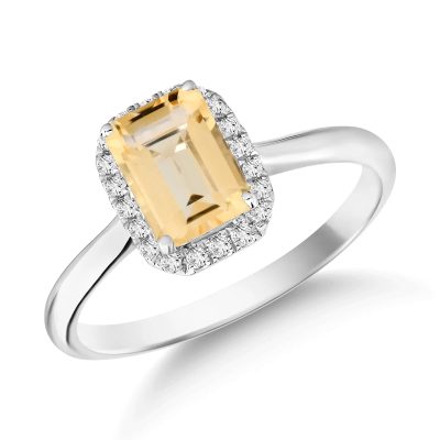 Inel din aur alb cu citrin de 0.9ct si diamante de 0.10ct