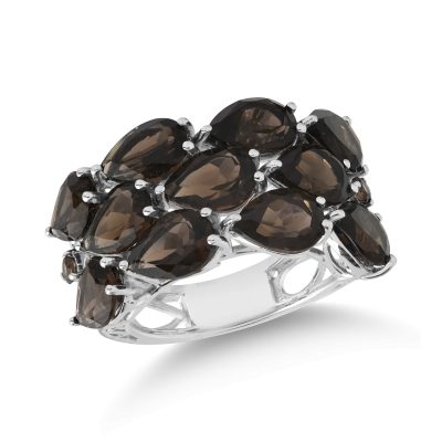 Inel din aur alb cu cuart fumurii pear si rotunde de 7.5ct
