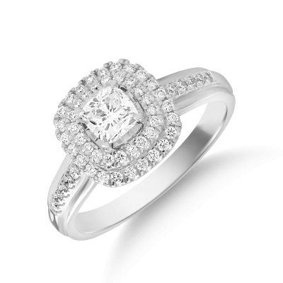Inel din aur alb cu diamant cushion de 0.3ct si diamante de 0.2ct