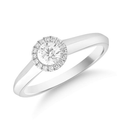 Inel din aur alb cu diamant de 0.3ct si diamante de 0.06ct