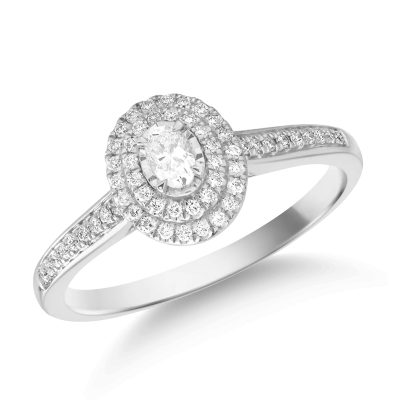 Inel din aur alb cu diamant oval de 0.1ct si diamante de 0.14ct