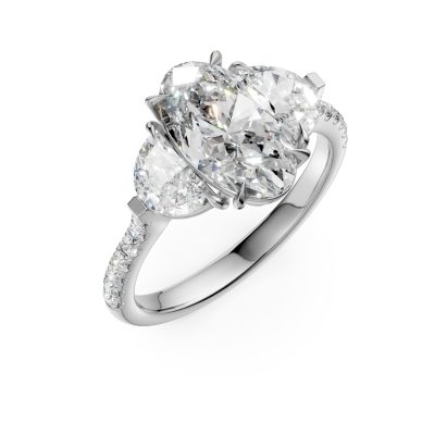Inel din aur alb cu diamant oval de 2ct si diamante de 0.99ct