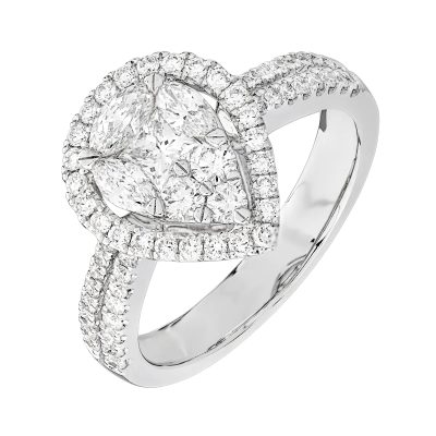 Inel din aur alb cu diamant pear de 0.2 si diamante de 0.9ct