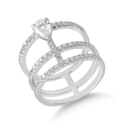 Inel din aur alb cu diamant pear de 0.49ct si diamante de 0.5ct