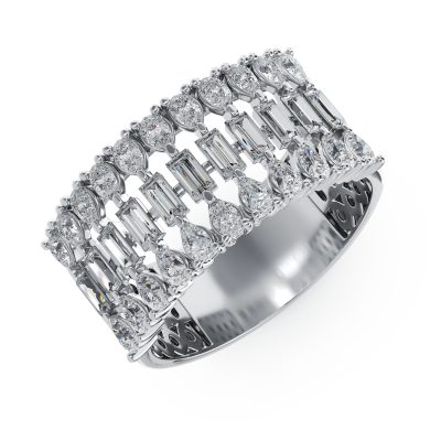 Inel din aur alb cu diamante baguette si pear de 1.77ct