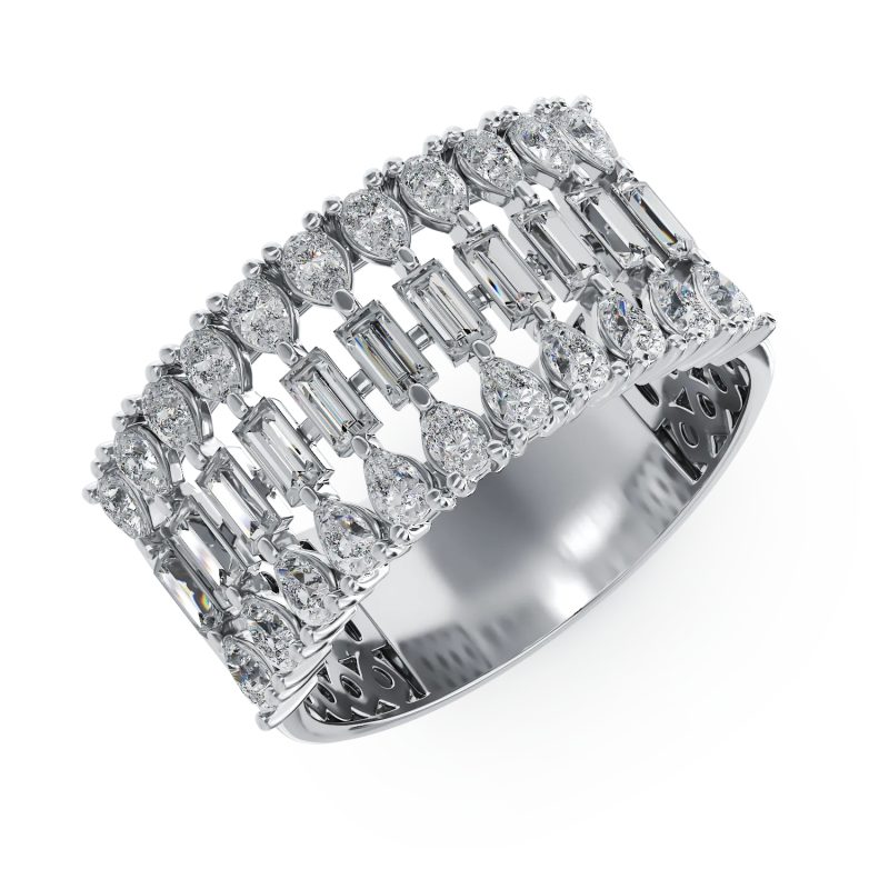 Inel din aur alb cu diamante baguette si pear de 1.77ct