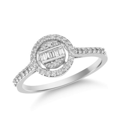 Inel din aur alb cu diamante baguette si rotunde de 0.3ct