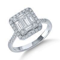 Inel din aur alb cu diamante baguette si rotunde de 0.8ct