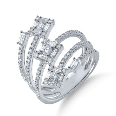 Inel din aur alb cu diamante baguette si rotunde de 1.1ct