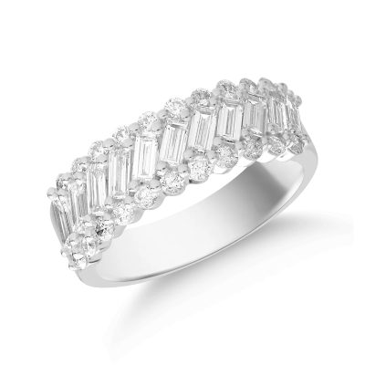 Inel din aur alb cu diamante baguette si rotunde de 1.4ct