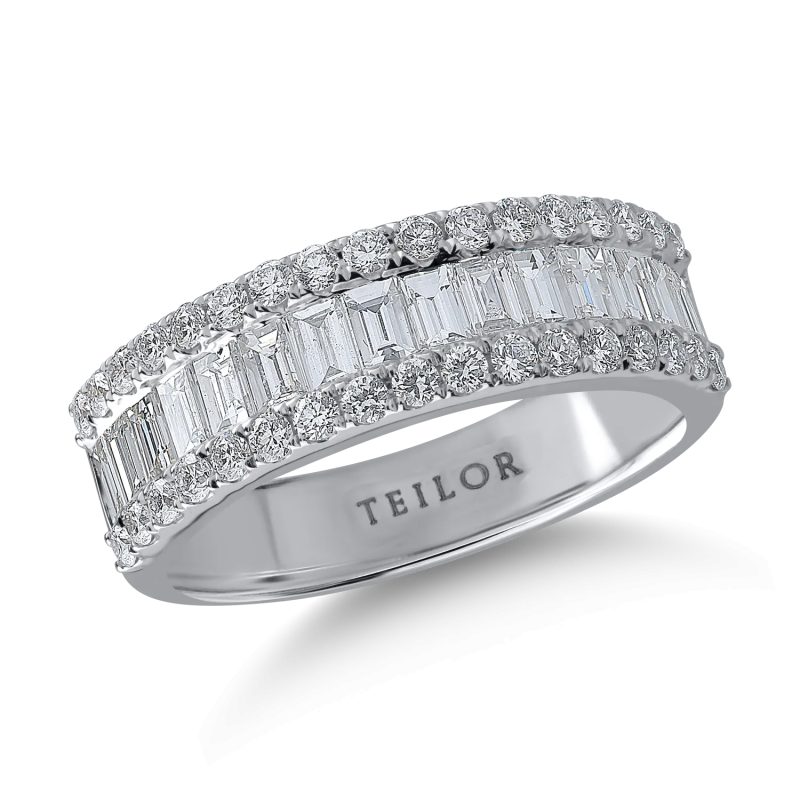 Inel din aur alb cu diamante baguette si rotunde de 1.4ct