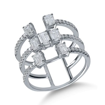 Inel din aur alb cu diamante baguette si rotunde de 1.66ct