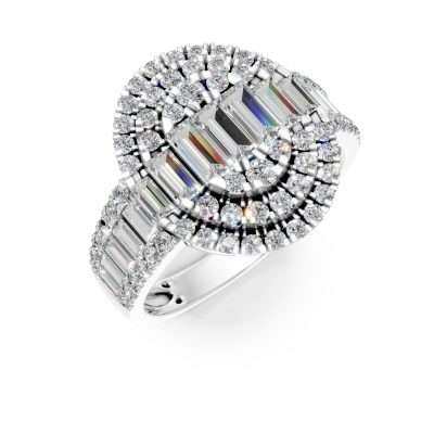 Inel din aur alb cu diamante baguette si rotunde de 1.6ct