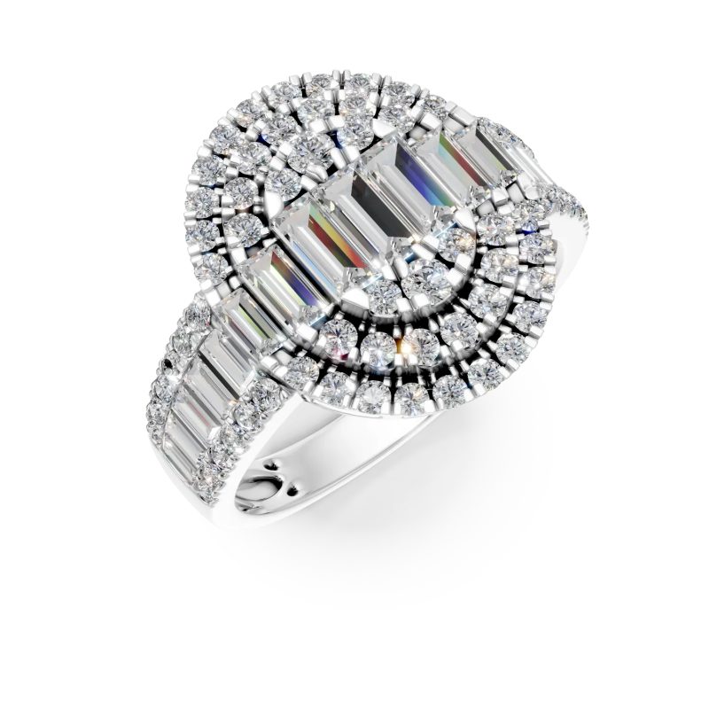 Inel din aur alb cu diamante baguette si rotunde de 1.6ct