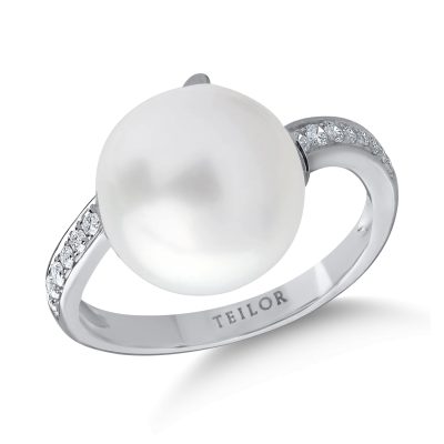 Inel din aur alb cu diamante de 0.24ct si perla de cultura