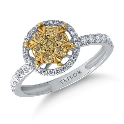 Inel din aur alb cu diamante galbene de 0.32ct si diamante transparente de 0.31ct