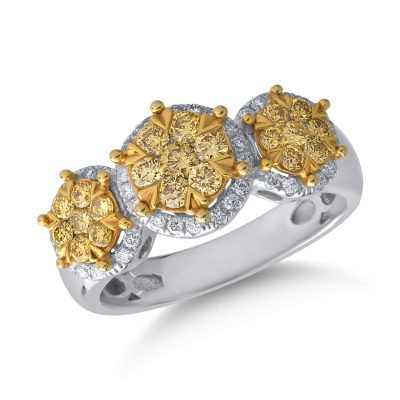 Inel din aur alb cu diamante galbene de 0.62ct si diamante transparente de 0.2ct