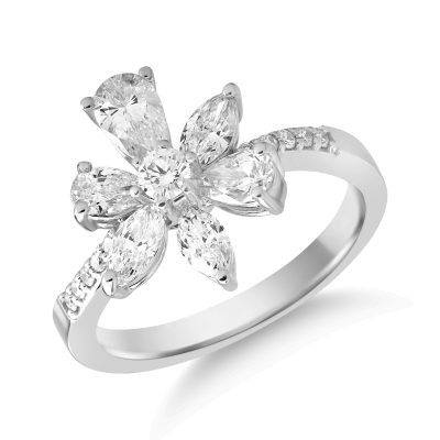 Inel din aur alb cu diamante marquise, pear si rotunde de 1.37ct