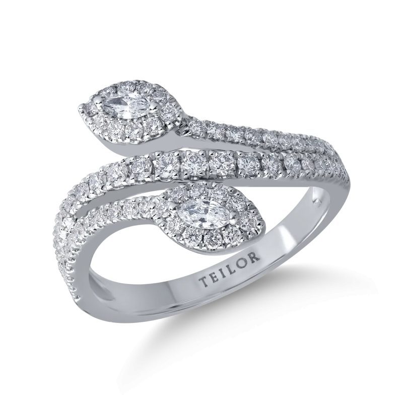 Inel din aur alb cu diamante marquise si rotunde de 0.7ct