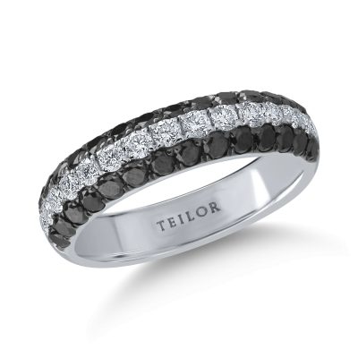 Inel din aur alb cu diamante negre de 0.84ct si diamante transparente de 0.44ct