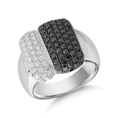 Inel din aur alb cu diamante negre de 1.01ct si diamante transparente de 0.52ct