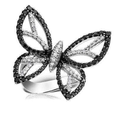Inel din aur alb cu diamante negre de 1.31ct si diamante de 0.62ct