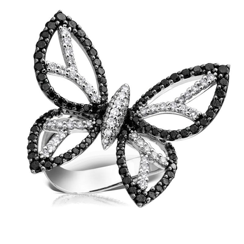 Inel din aur alb cu diamante negre de 1.31ct si diamante de 0.62ct