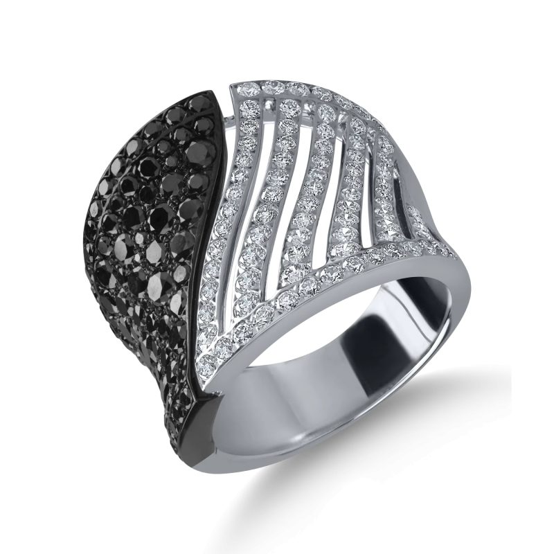 Inel din aur alb cu diamante negre si incolore 2.9ct