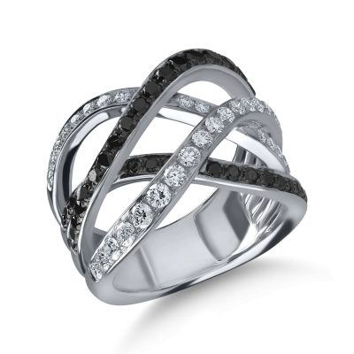 Inel din aur alb cu diamante negre si incolore de 1.1ct