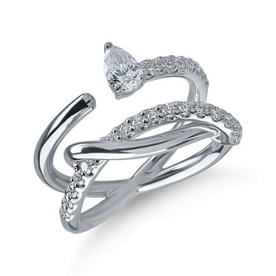 Inel din aur alb cu diamante pear si rotunde de 0.65ct
