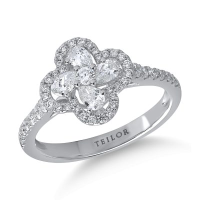 Inel din aur alb cu diamante pear si rotunde de 0.71ct
