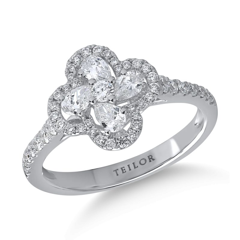 Inel din aur alb cu diamante pear si rotunde de 0.71ct