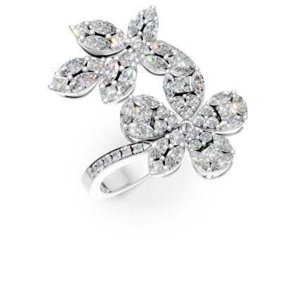 Inel din aur alb cu diamante princess, marquise si rotunde de 1.97ct