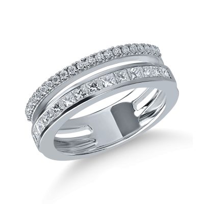 Inel din aur alb cu diamante princess si rotunde de 0.89ct