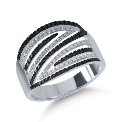 Inel din aur alb cu diamante transparente de 0.19ct si diamante negre de 0.24ct