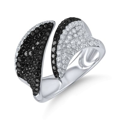 Inel din aur alb cu diamante transparente de 0.62ct si diamante negre de 0.8ct