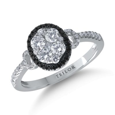 Inel din aur alb cu diamante transparente de 0.64ct si diamante negre de 0.08ct