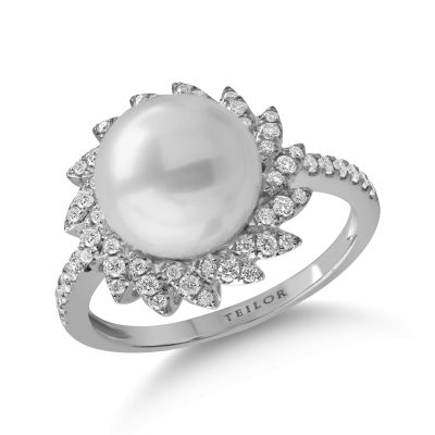 Inel din aur alb cu perla de cultura de 6.07ct si diamante de 0.3ct