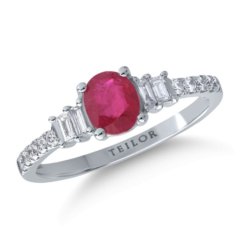 Inel din aur alb cu rubin de 0.75ct si diamante de 0.25ct