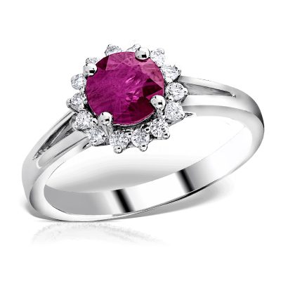 Inel din aur alb cu rubin de 1.1ct si diamante de 0.17ct