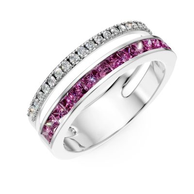 Inel din aur alb cu rubine princess de 0.86ct si diamante de 0.16ct