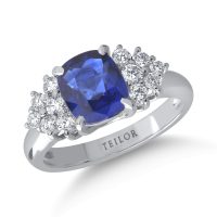 Inel din aur alb cu safir cushion de 2ct si diamante de 0.4ct