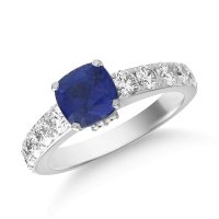 Inel din aur alb cu safir cushion de 2ct si diamante de 1ct
