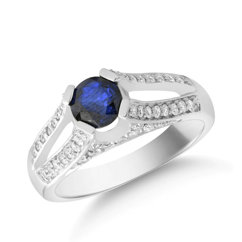 Inel din aur alb cu safir de 0.71ct si diamante de 0.51ct